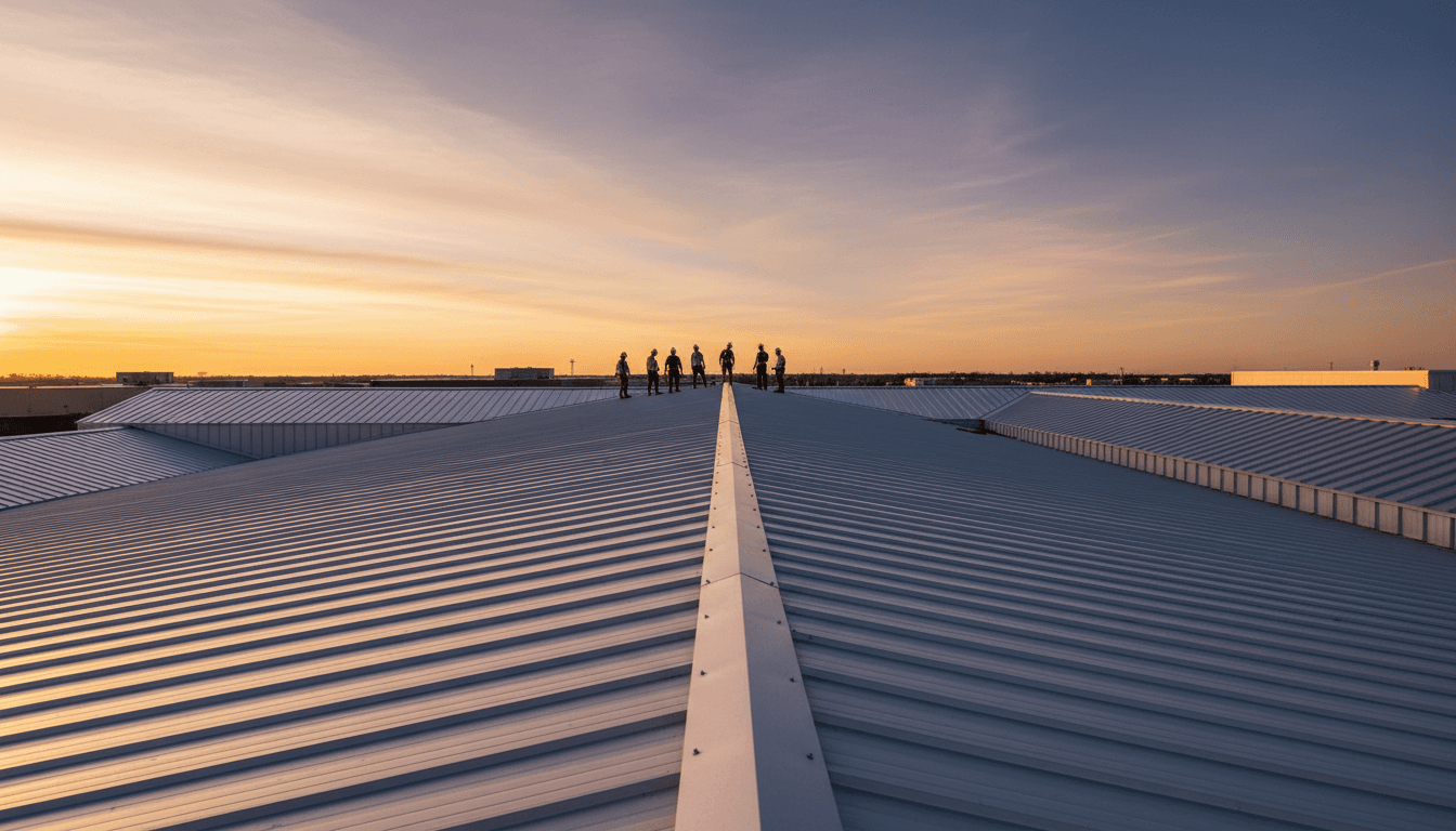 Completed standing seam metal roof on active retail property